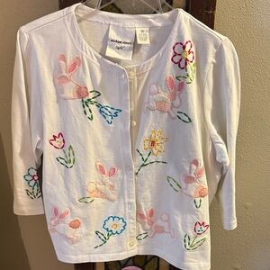 Michael Simon Cardigan with Embroidered Bunnies and Flowers
